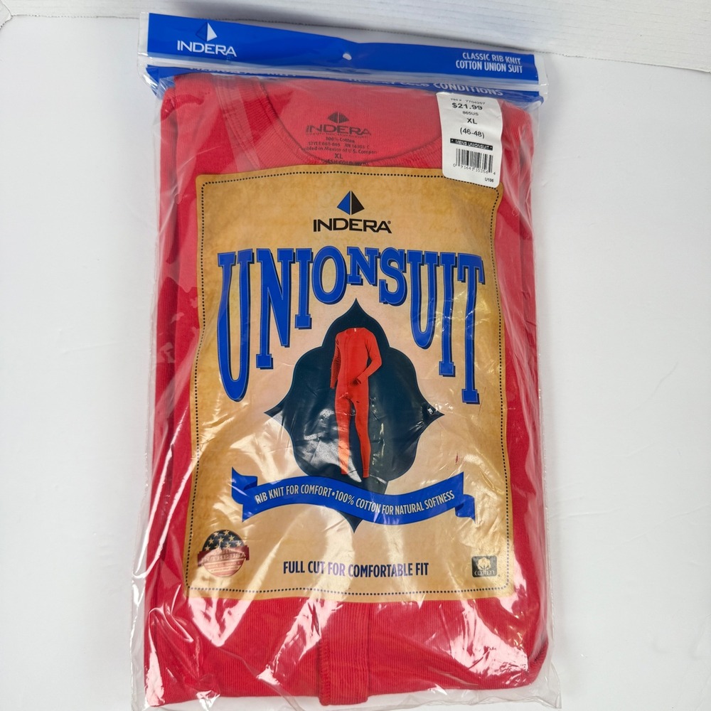 Indera Union Suit Mens XL Red New Cotton Rib Knit Thermal Long John cold to very